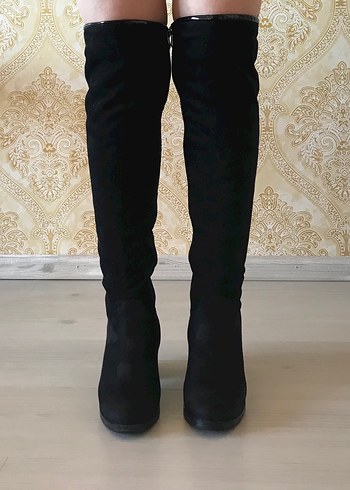 Siyah Süet Fermuarlı Dizüstü Çorap Çizme - Görsel 3