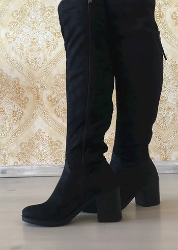 Siyah Süet Fermuarlı Dizüstü Çorap Çizme - Görsel 4