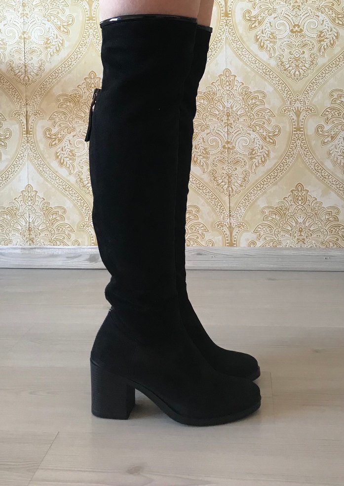 Siyah Süet Fermuarlı Dizüstü Çorap Çizme - Görsel 2