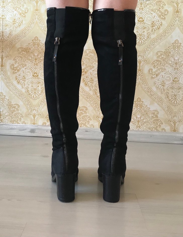 Siyah Süet Fermuarlı Dizüstü Çorap Çizme - Görsel 5