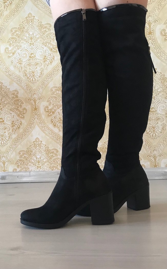 Siyah Süet Fermuarlı Dizüstü Çorap Çizme - Görsel 4