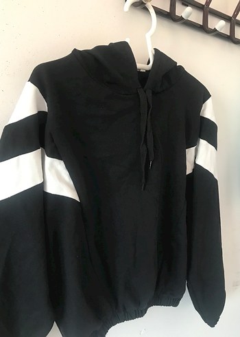 Siyah, Kapüşonlu, Uzun Kollu Sweatshirt - Görsel 2