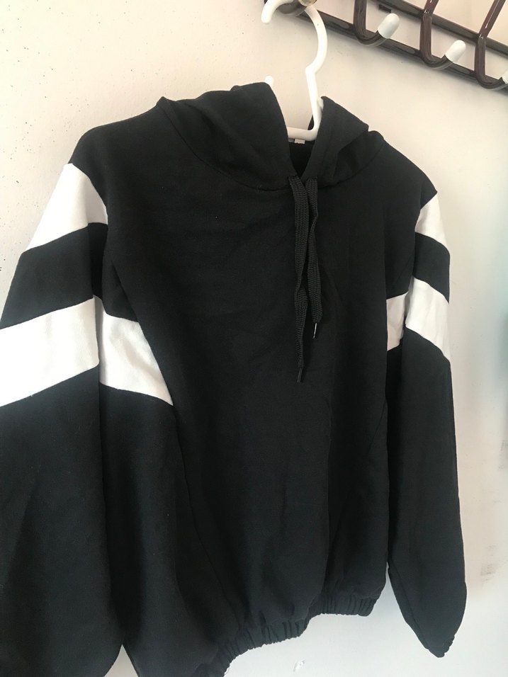 Siyah, Kapüşonlu, Uzun Kollu Sweatshirt - Görsel 2