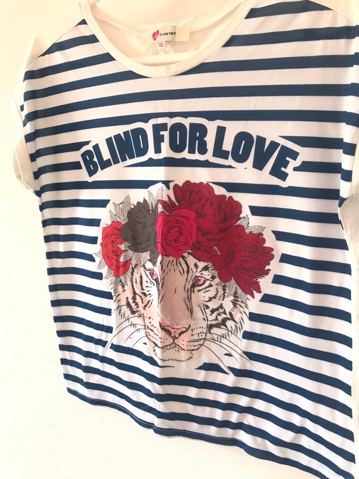 KOTON Mavi Çizgili Baskılı Tişört - Görsel 2