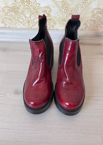 Kırmızı Deri Kadın Topuklu Bot - Görsel 2