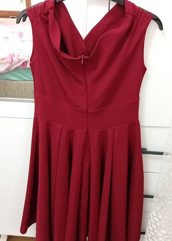 Bordo Drapeli V Yakalı Midi Elbise - Görsel 2