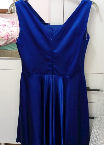 Mavi V Yaka Drapeli Midi Abiye Elbise - Görsel 2