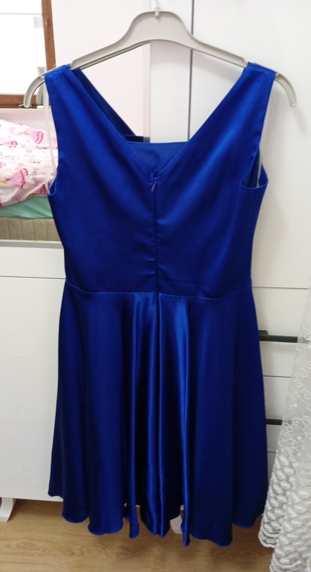 Mavi V Yaka Drapeli Midi Abiye Elbise - Görsel 2