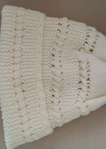 Beyaz Örgü Kadın Bere - Görsel 2