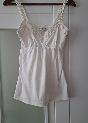 Abercrombie & Fitch Romantik Dantel Detayli Ekru Kolsuz Bluz