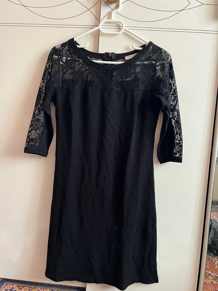 Dantel Detaylı Siyah mini elbise - Görsel 4