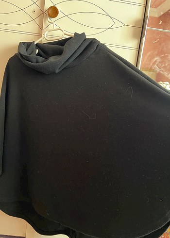 Kadın Siyah Midi Boy Uzun Kollu Panço - Görsel 4