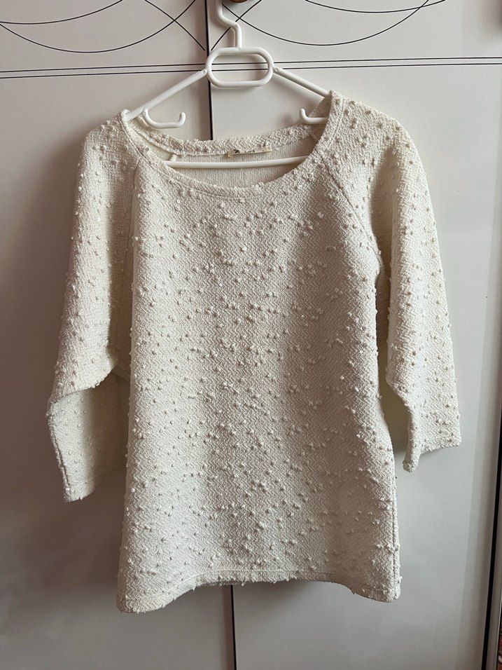 Beyaz Kısa Triko Kadın Kazak - Görsel 3