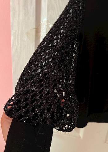 Dantel Detaylı Siyah Triko bluz - Görsel 2