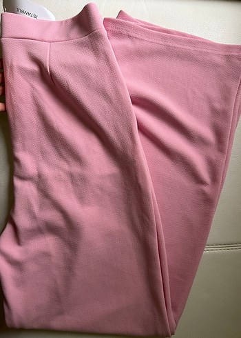 Düğmeli Pembe Midi Kadın Kumaş Pantolon - Görsel 3