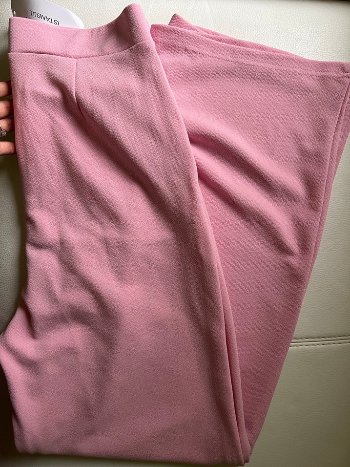 Düğmeli Pembe Midi Kadın Kumaş Pantolon - Görsel 3