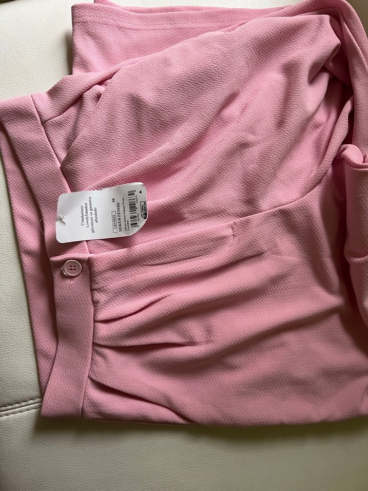 Düğmeli Pembe Midi Kadın Kumaş Pantolon - Görsel 2