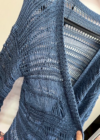 Bohem indigo  Örgü Kadın Hırka - Görsel 4