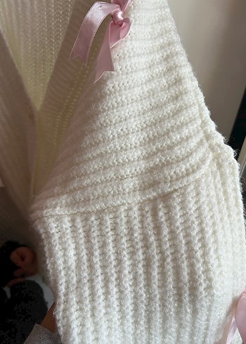 Kadın Beyaz Örgü Hırka Midi Boy - Görsel 2