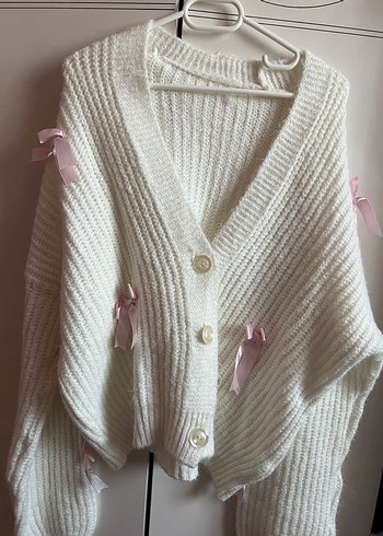 Kadın Beyaz Örgü Hırka Midi Boy - Görsel 3