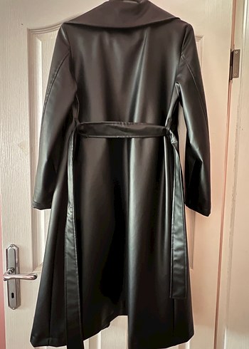 Kadın Siyah Deri Gotik Uzun Trençkot - Görsel 2