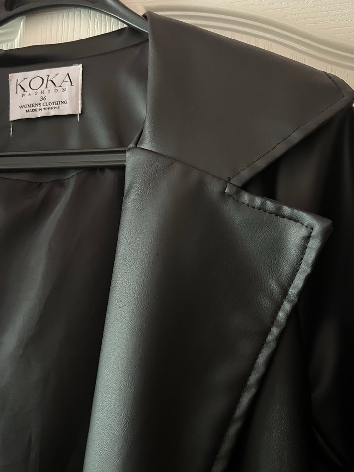 Kadın Siyah Deri Gotik Uzun Trençkot - Görsel 5