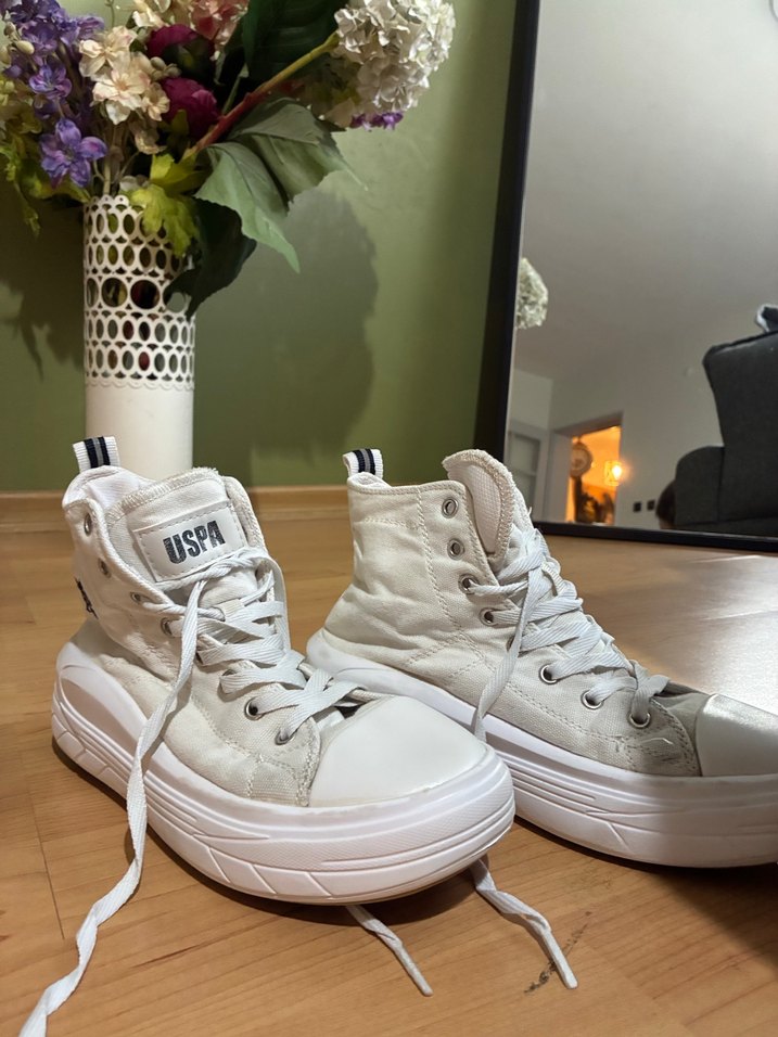 USPA Beyaz Kadın Spor Yüksek Topuklu Sneakers - Görsel 2