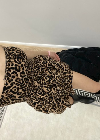 Leopar Desenli Mini Straplez Elbise - Görsel 2