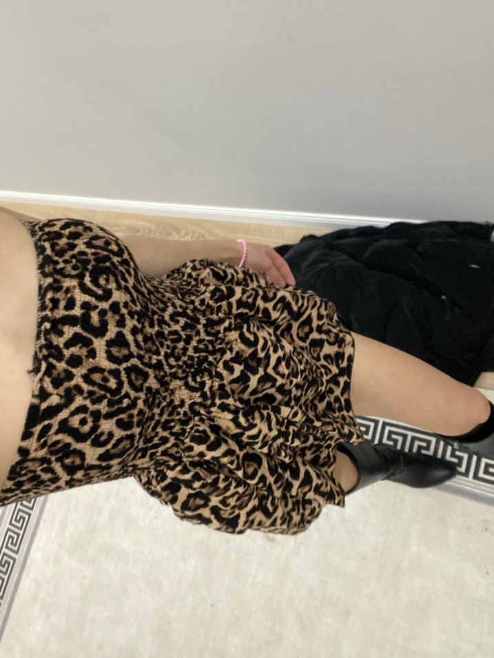 Leopar Desenli Mini Straplez Elbise - Görsel 2