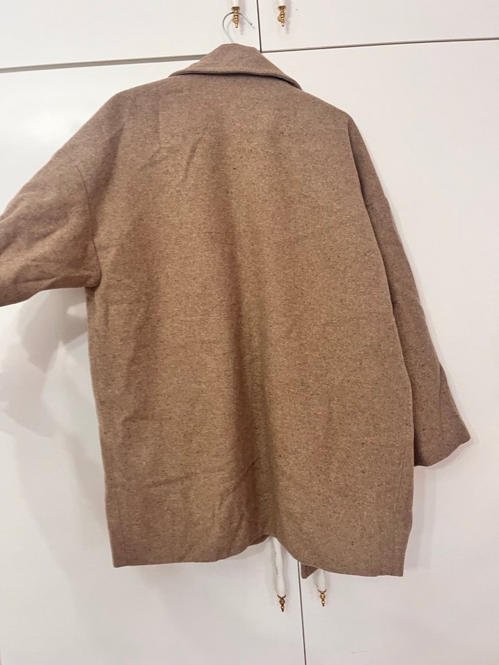 Düğmeli Kahverengi Midi Yün Kadın Kaban - Görsel 2
