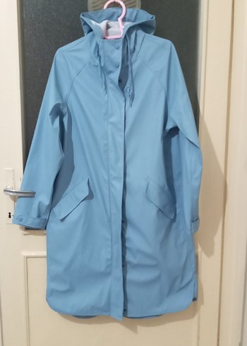 Kadın Mavi Midi Yağmurluk Kemerli - Görsel 2