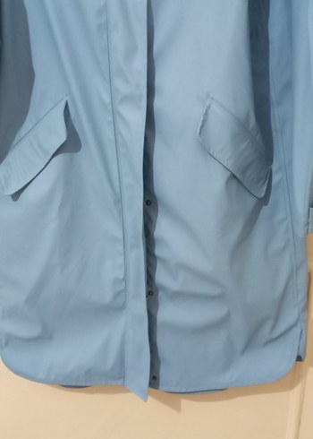 Kadın Mavi Midi Yağmurluk Kemerli - Görsel 3