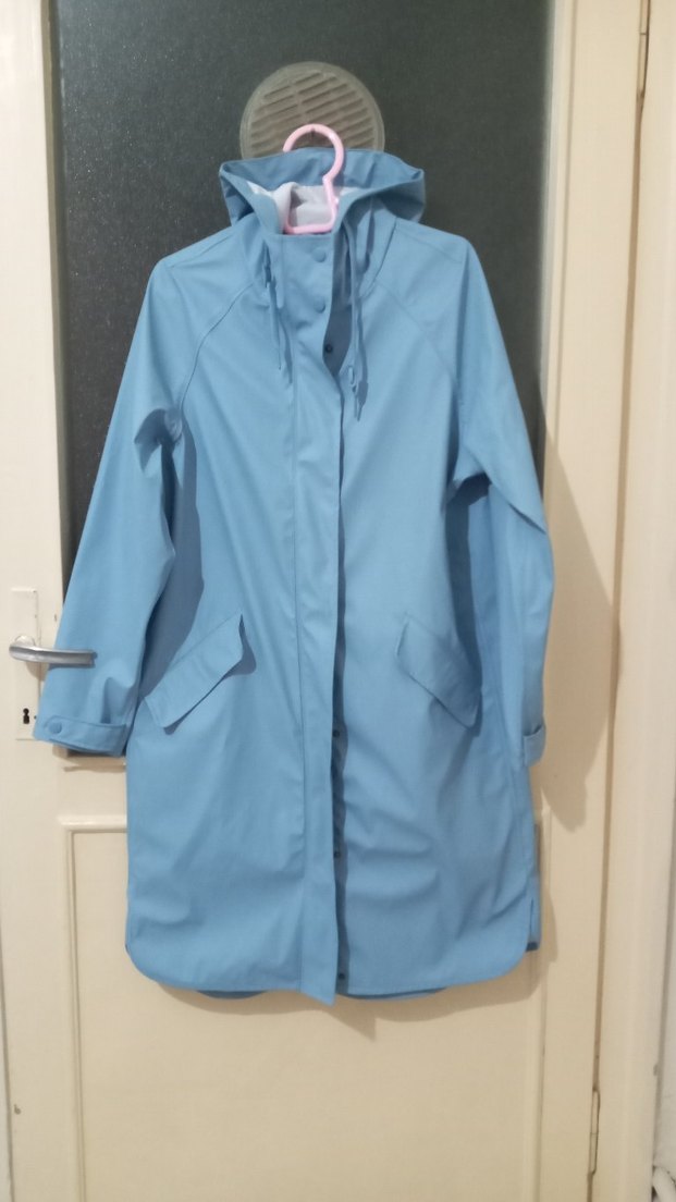 Kadın Mavi Midi Yağmurluk Kemerli - Görsel 2