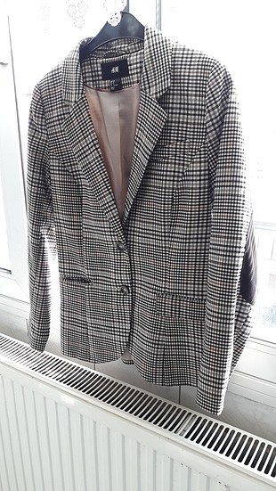H&M ekose 38 beden kol dirsek yama detaylı blazer ceket