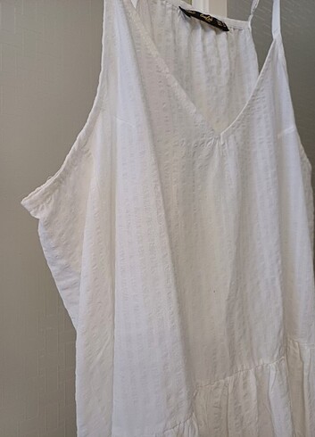 m Beden Gofre beyaz ayarlanır askı detaylı günlık elbise yeni etiketi yo