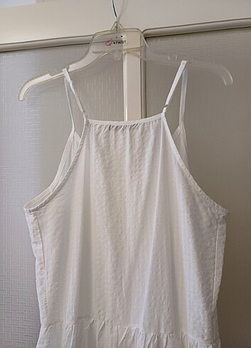 m Beden beyaz Renk Gofre beyaz ayarlanır askı detaylı günlık elbise yeni etiketi yo