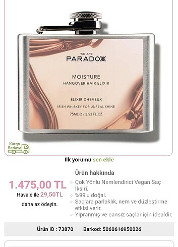 Paradox saç bakım yağı hacmi 75 ml 20 ml kadar kullanıldı benzer - Görsel 6