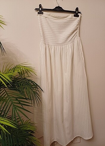 Zara 38 beden pamuklu kumaş içi astarlı straplez nefis yaz elbis - Görsel 10