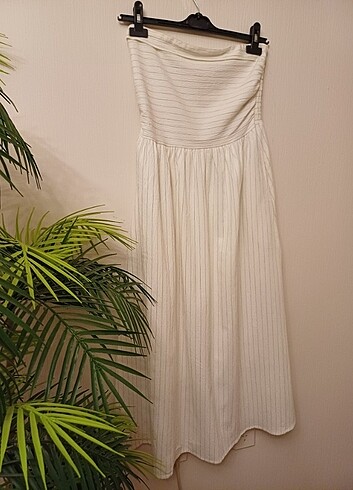 Zara 38 beden pamuklu kumaş içi astarlı straplez nefis yaz elbis - Görsel 11