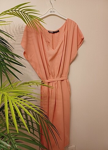 Zara xs somon renk tülbent kumaş astarlı pamuklu günlük elbise - Görsel 5