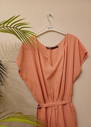 Zara xs somon renk tülbent kumaş astarlı pamuklu günlük elbise - Görsel 7