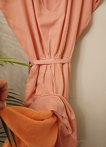 Zara xs somon renk tülbent kumaş astarlı pamuklu günlük elbise - Görsel 8
