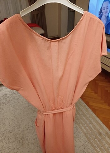 Zara xs somon renk tülbent kumaş astarlı pamuklu günlük elbise - Görsel 10