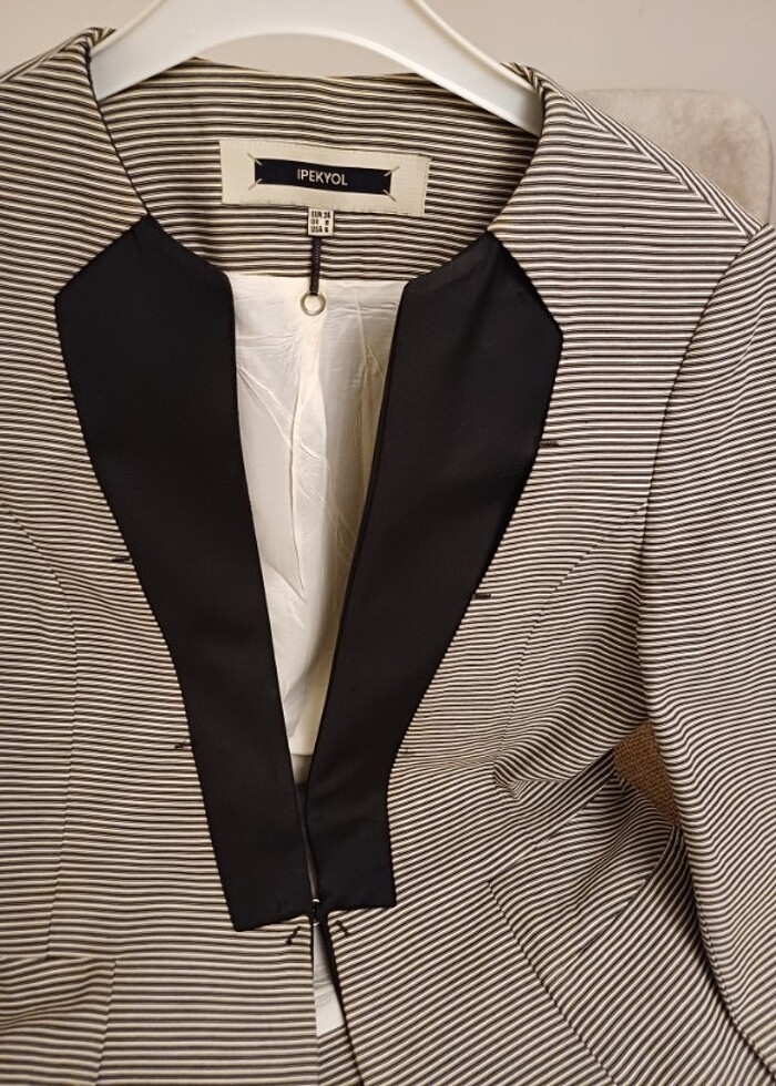 Ipekyol siyah beyaz çizgili business blazer - Görsel 2