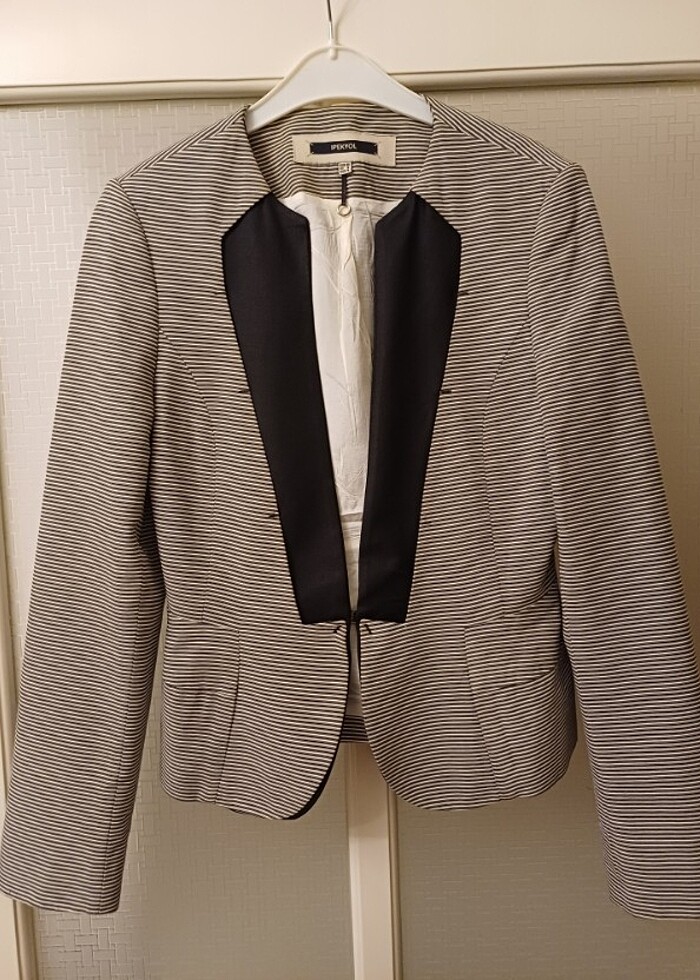 Ipekyol siyah beyaz çizgili business blazer - Görsel 3