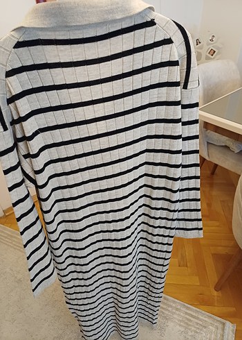 zara siyah bej çizgili ince triko elbise m beden - Görsel 4