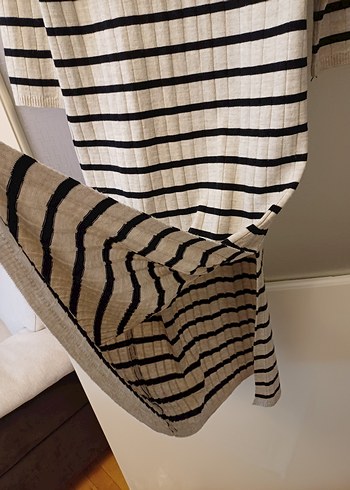 zara siyah bej çizgili ince triko elbise m beden - Görsel 5