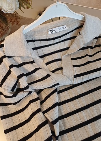 zara siyah bej çizgili ince triko elbise m beden - Görsel 3