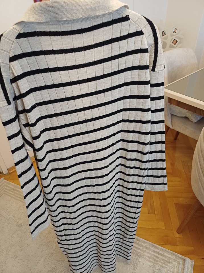 zara siyah bej çizgili ince triko elbise m beden - Görsel 4