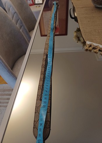 gucci baskılı keten kumaş kahve deri aksesuarlı tokalı kemer - Görsel 2